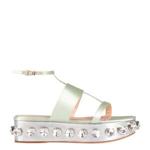 Giambattista Valli mint satin flatforms w/ crystal jeweled silver 50mm platform